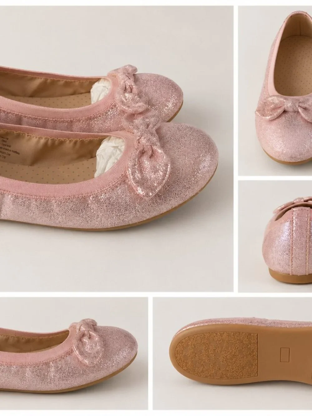 Nordstrom Rack Girls Ballet Flats Pink Shimmer Bow Slip On Shoes Size 5 Youth